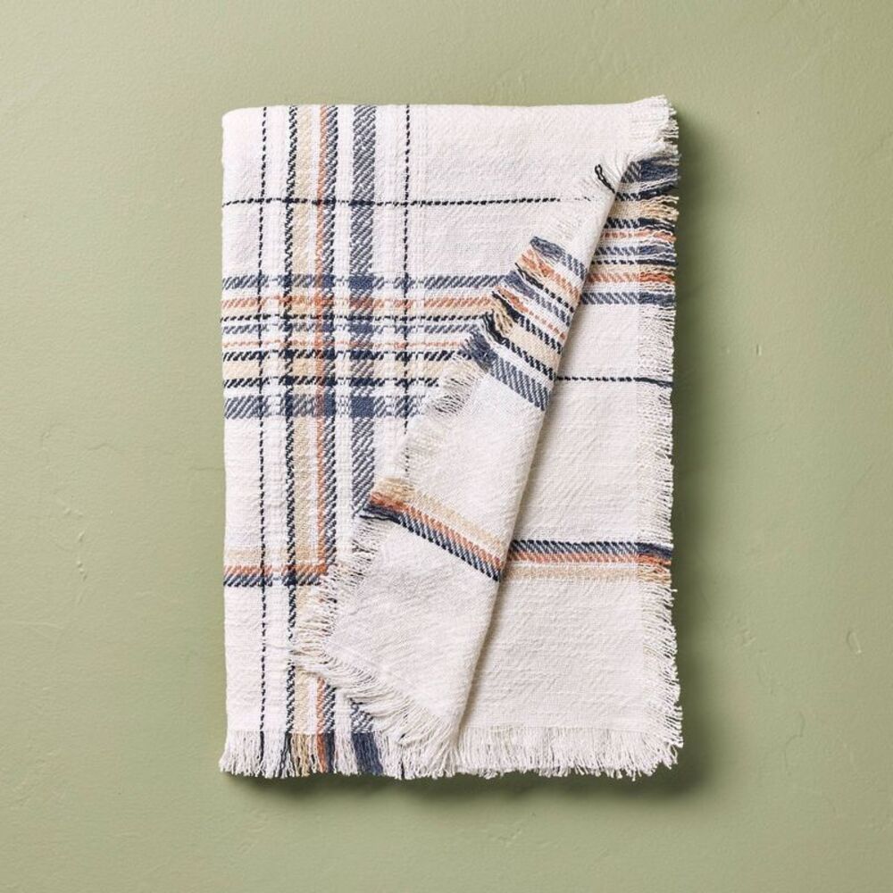 Plaid Woven Throw Blanket Sour Cream/Blue - Hearth & Hand with Magnolia